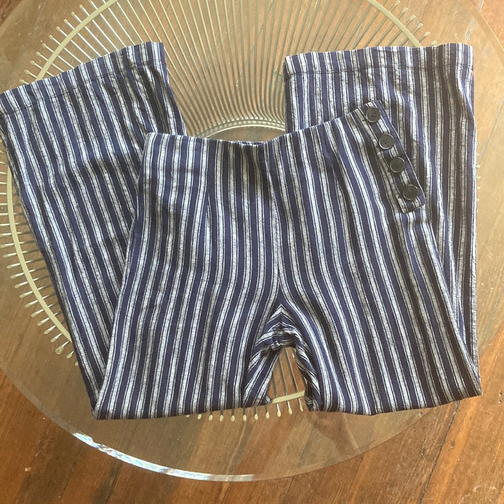 GAP Linen Wide Leg Pants Navy and White Striped